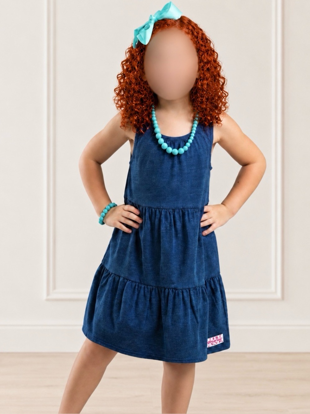 Ruffle Girl Faux Denim Tiered Ruffle Dress